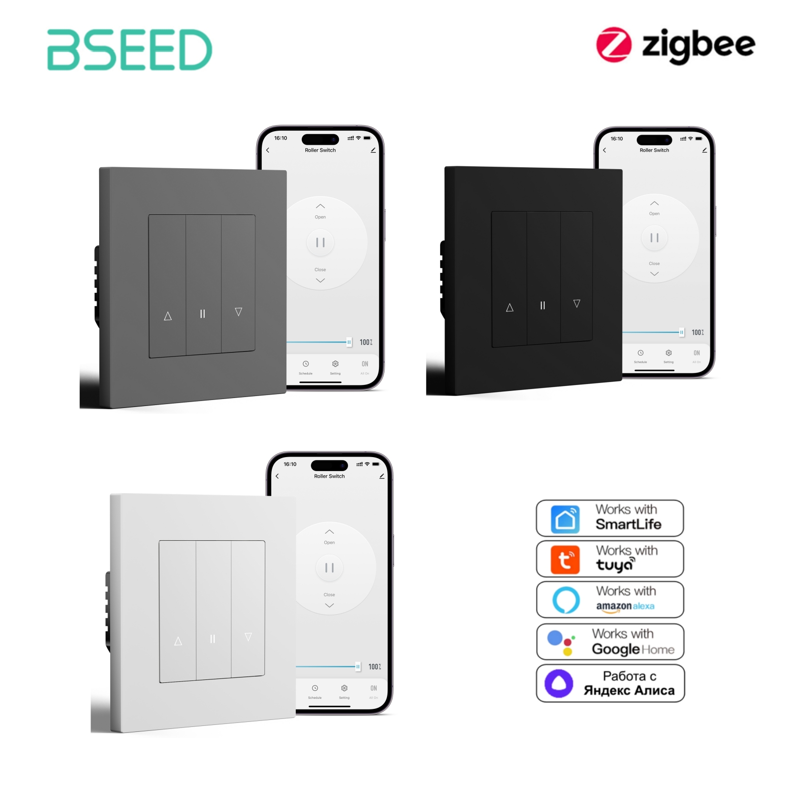 Smart Home Yellow - BSEEDスマートシャッタースイッチシリーズ壁掛けZigbeeスマートスイッチ黄色バックライトプラスチックフレームTuyaアプリ対応ブラインドローラースイッチ