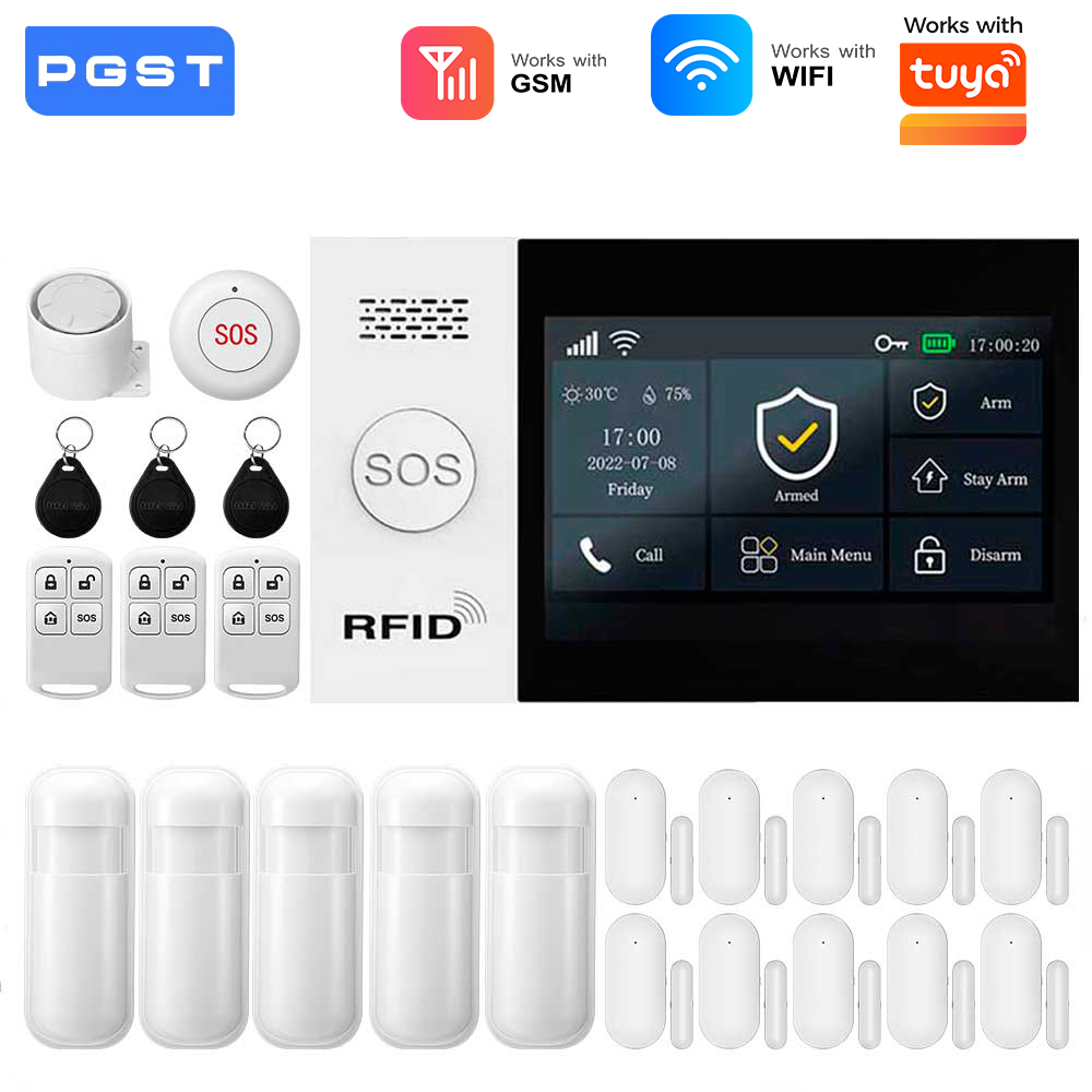 Smart Home Wiser - 2.4G WIFIスマートGSMアラームシステム、TUYAスマートライフ対応、PIRワイヤレスソーラーサイレン付き、Alexa対応、家庭用セキュリティ保護