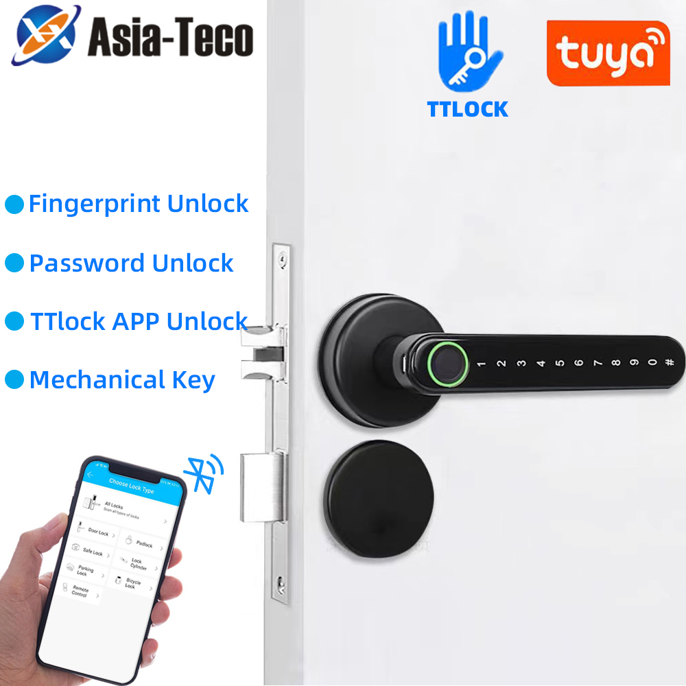 Smart Home Door Lock - TTLock スマート Bluetooth 指紋ロック生体認証パスワードコードドアロック電子ハンドル付き - APP