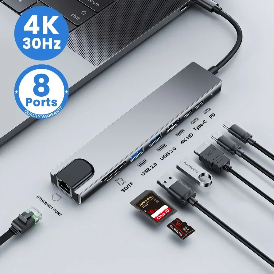 Smart Home Hub 2 - 8IN1/2 Type-Cドッキングステーション 8-in-1 4K HDMI USB