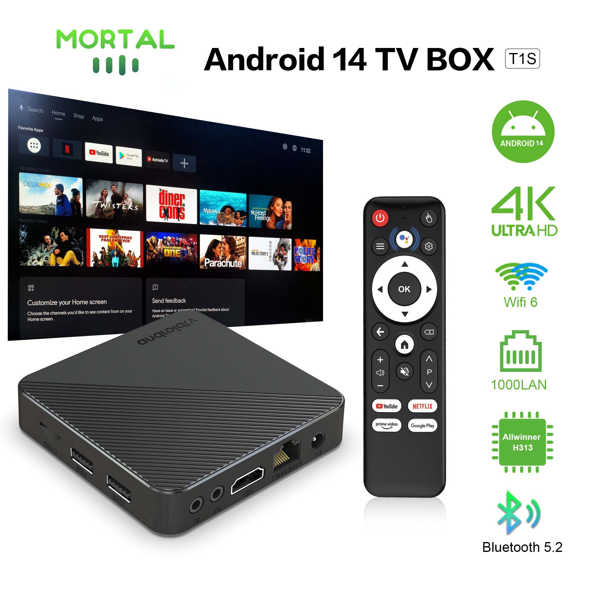 Smart Home Plus - Android14 スマートホームシアター TV ボックス T1S AllwinnerH313