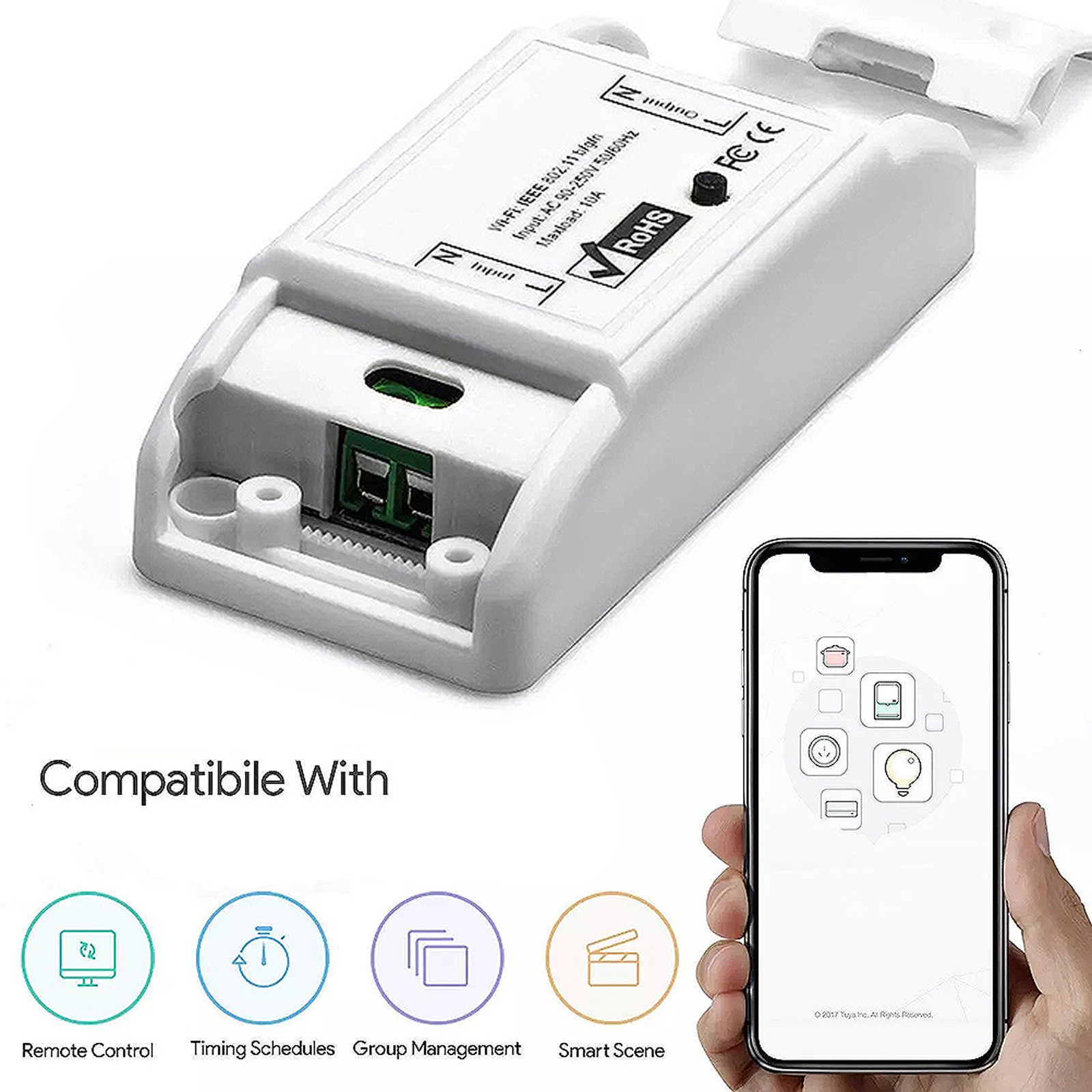 Universal Remote Smart Home - 1個入り Wi-Fi対応スマートスイッチ、汎用型家電コネクター、リモコン操作、タイマー機能、LED照明、ワイヤレスソケット