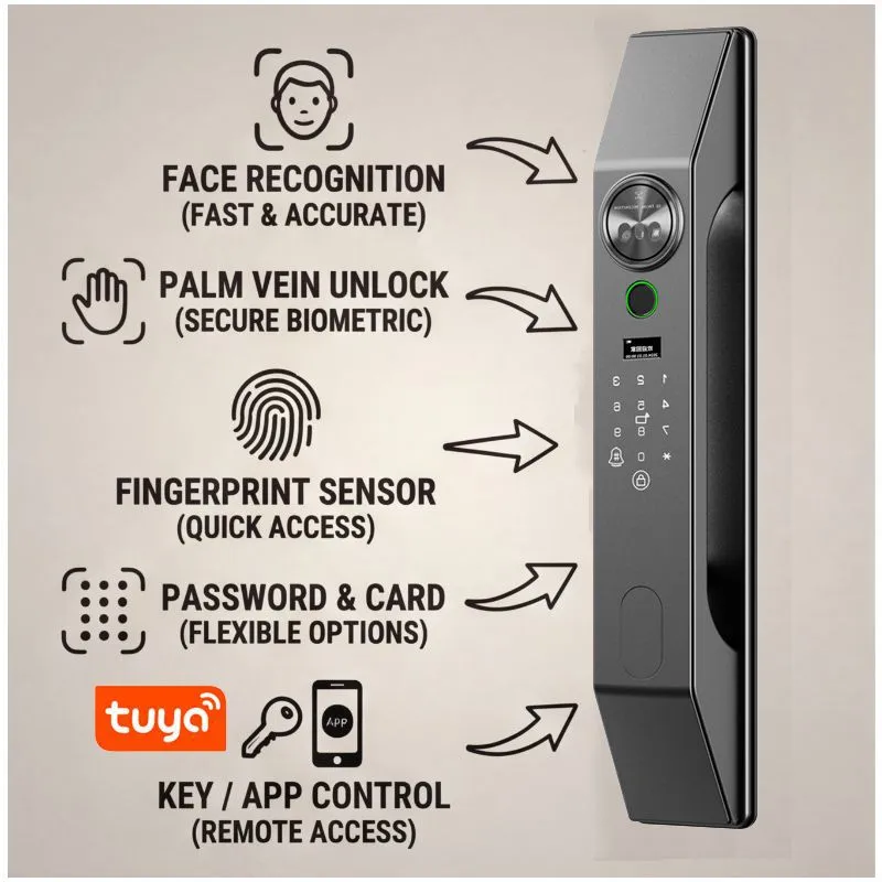 多言語対応、顔認識、パスワード、指紋認証機能を備えたスマート - Smart Home Door Lock のレビューと価格