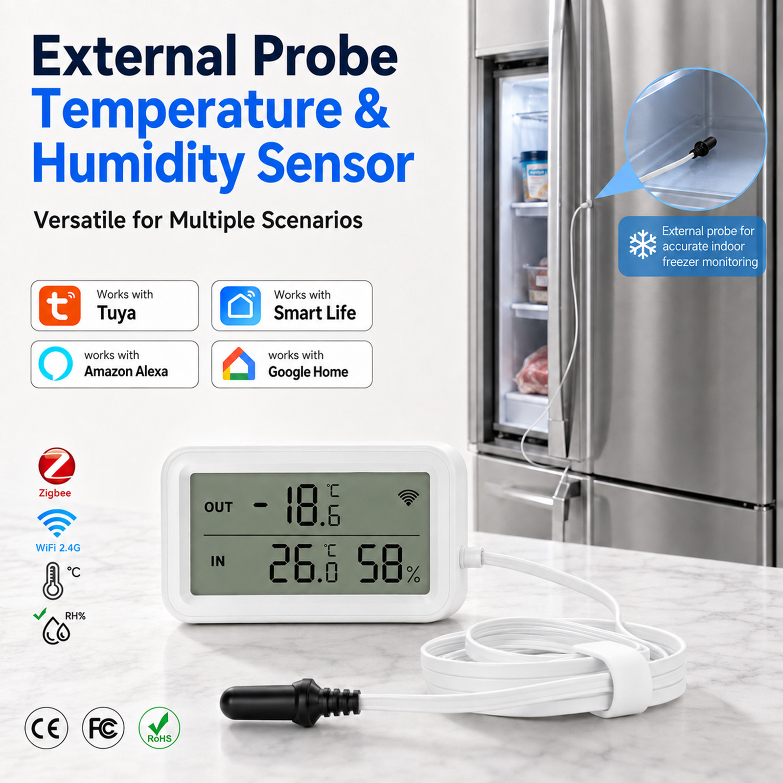外部防水プローブ温度湿度センサー Tuya WiFi LCD - Temperature Sensor のレビューと価格